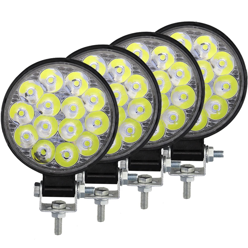 Mini Led Arbeit Licht Runde Scheinwerfer 42W Auto Arbeit Scheinwerfer Offroad Nebel Licht Lampe Nacht 12/24V LED Licht Bar Fahren Lichter