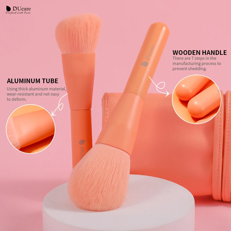 DUcare 8PCS Orange Makeup Brush Set with Bag Beauty Make up Brushes Powder Blush Brushes for Makeup Cosmetic Tools Make up Set