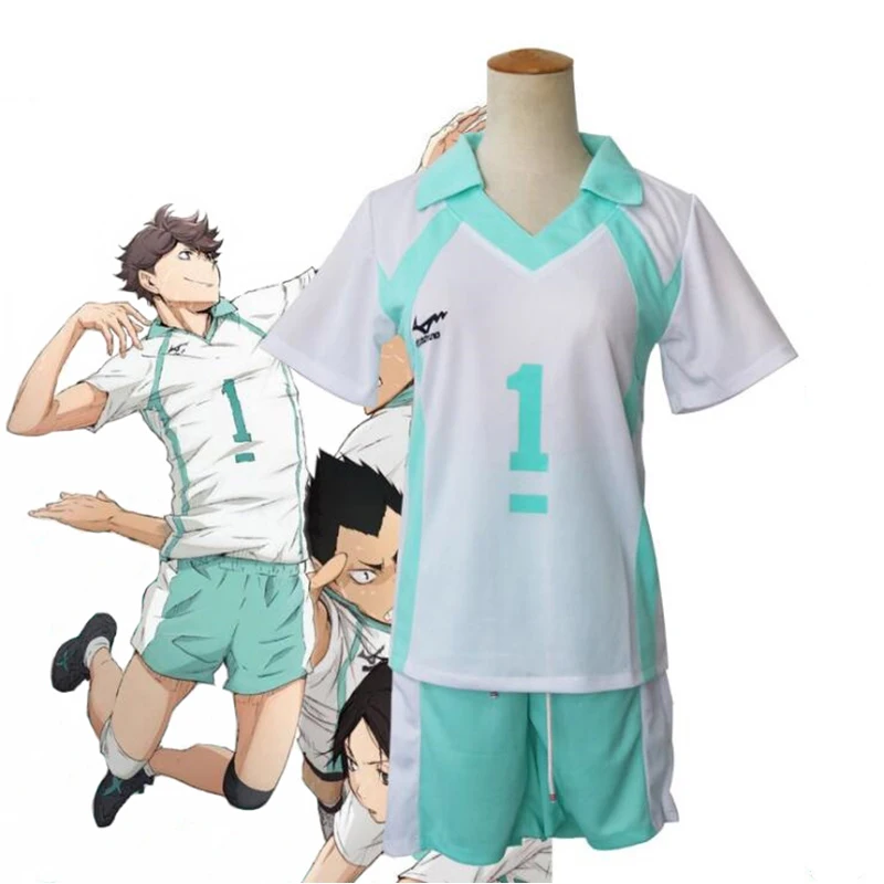 

New Haikyuu!! Aoba Johsai High School Volleyball Club Jerseys Oikawa Tooru Sportswear Anime Cosplay Costume Shirts+Pants Outfit