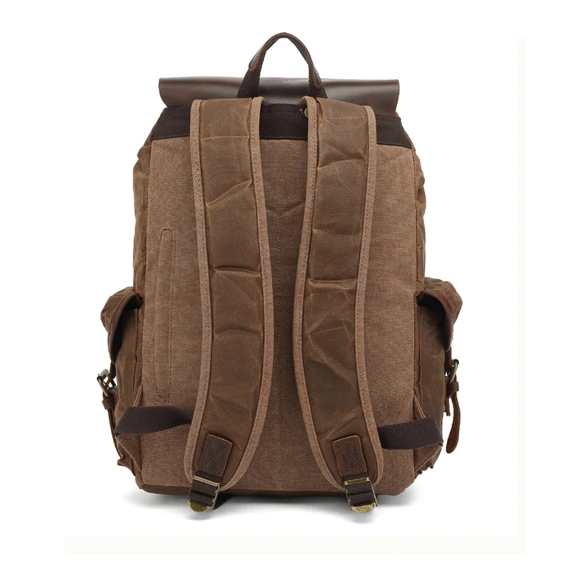 Vintage Waterproof Waxed Canvas + Genuine Leather Men\'s Backpack Large Capacity Bagpack Travel Bag Mochila Laptop Case Rucksack