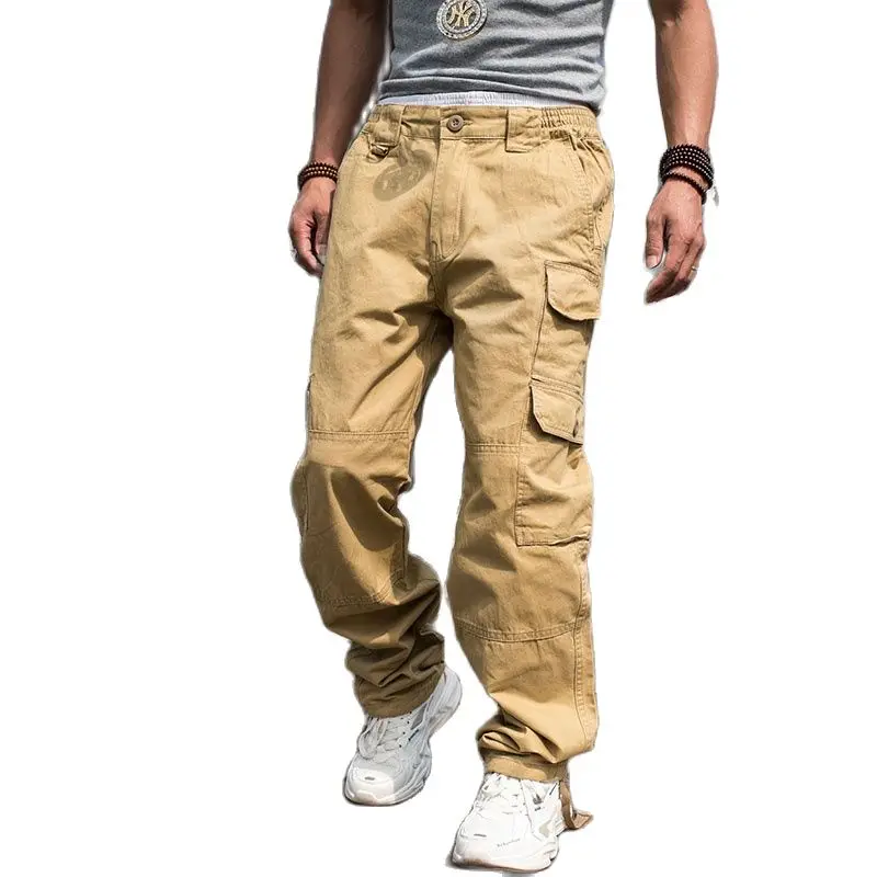 Tactical Casual Men Cargo Pants Loose Baggy Cotton Straight Trousers Pockets Street Style Man Clothing