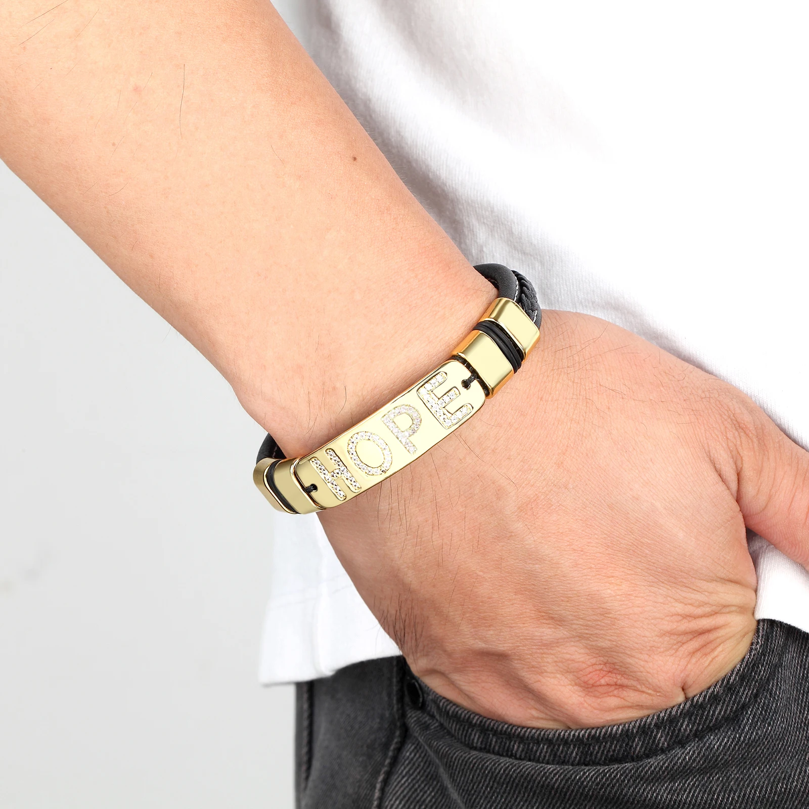 Luxury,Cubic Zirconia Letter,Men Bracelet,Classic,Gold-Plate,Braided Leather Rope,Women Bracelet,2021 Fashion Jewelry,Wholesale