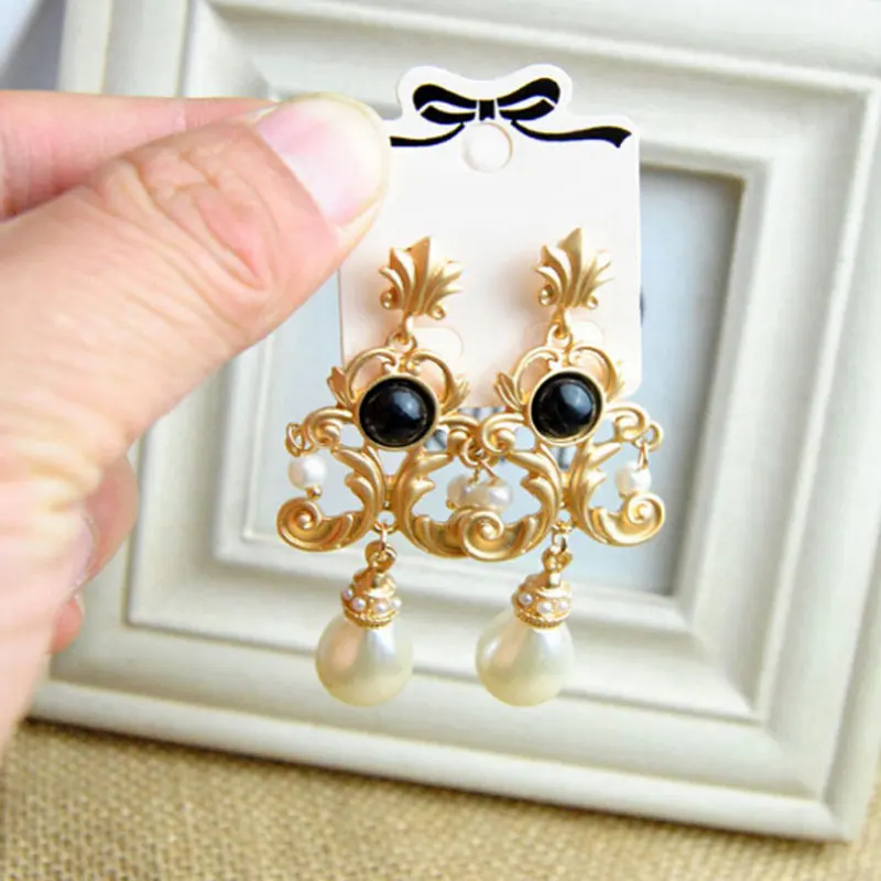 Retro Luxury Baroque Bride Earring For Women Euramerican Palace Vintage Pop Pearl Earrings