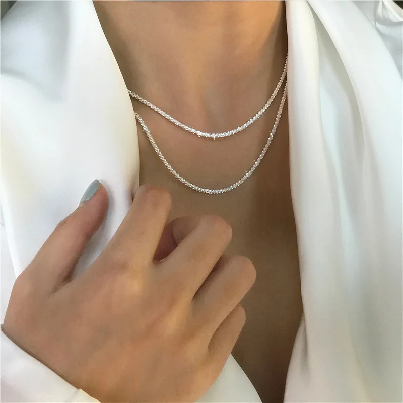 Popular 925 Sterling Silver Plated Sparkling Clavicle Chain Choker Necklace For Women Fine Jewelry Wedding Party Birthday Gift