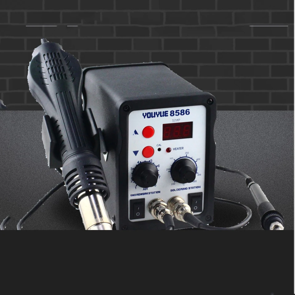 

220V/110V 700W Soldering Station 2 in 1 SMD Rework Station Hot Air Gun + Electric solder iron Station UYUE 8586