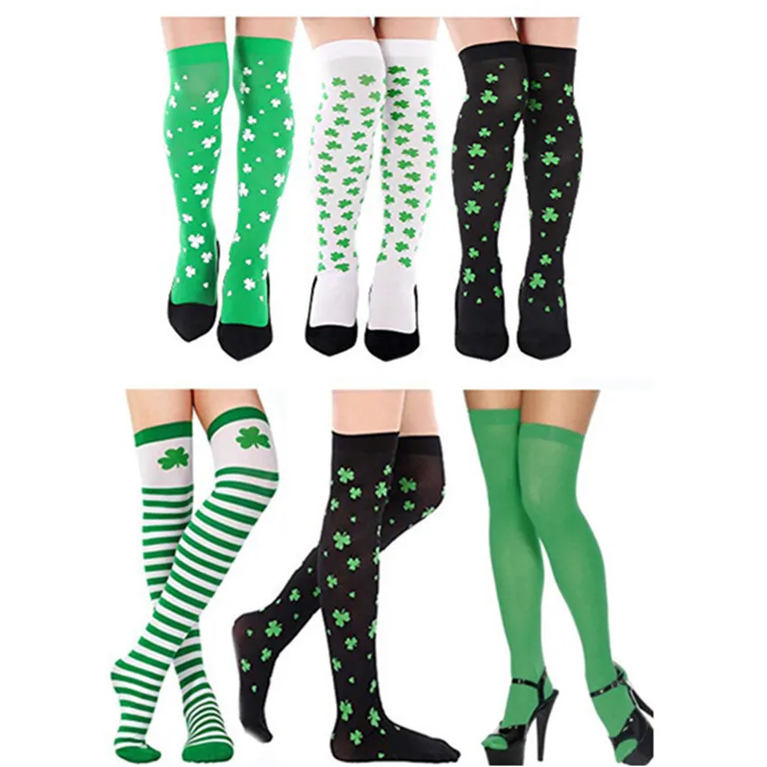 2021 New Ladies Socks Sexy Stockings Stockings Green Clover Irish Day St. Patrick's Day Carnival Stockings Wholesale