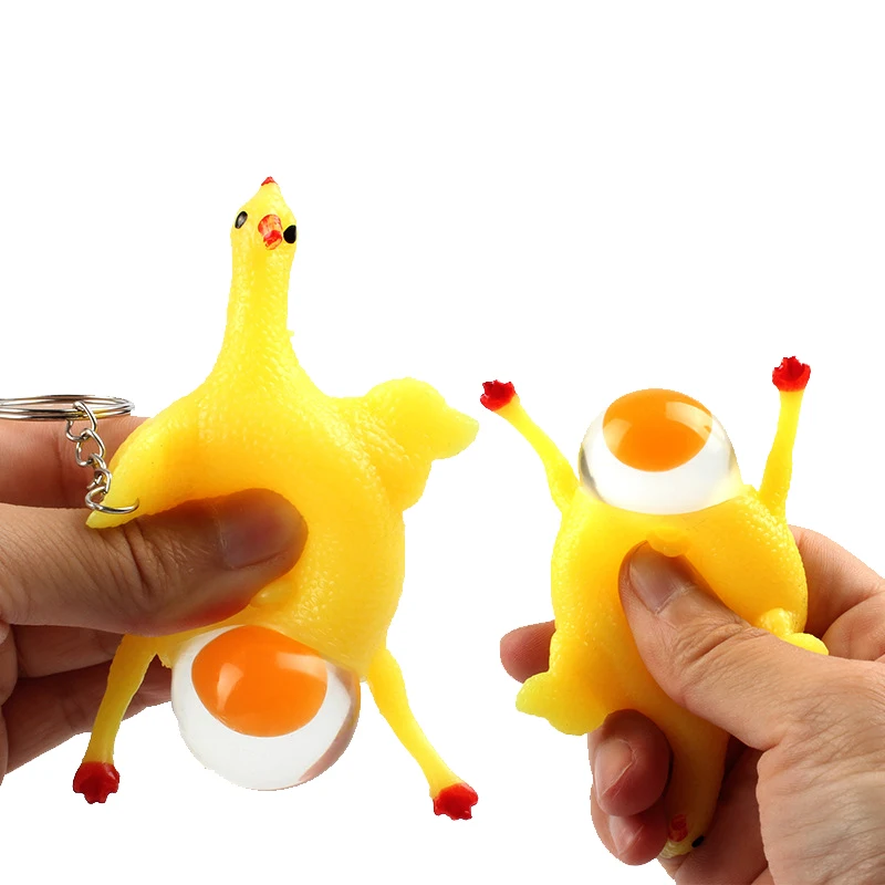 Novelty Squishy Toy ANTI STRESS Squeeze TOY Autism Mood Relief Chicken And Egg Laying Hens Key Chain Pendant Spoof Tricky Gift