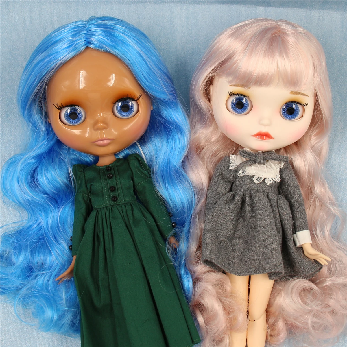 ICY DBS Blyth doll 1/6 bjd joint body dark skin shiny face blue hair white skin matte face Multi-colored hair 30CM toy anime