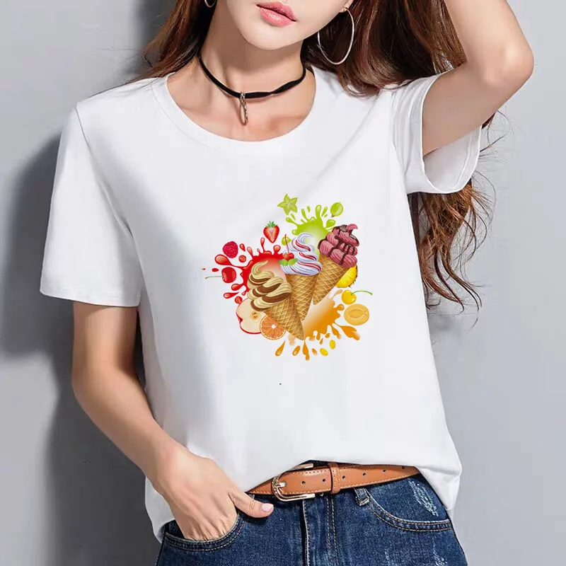 

2022 Ice cream printing tshirt summer cool t-shirt beautiful tops for girl casual shirt women