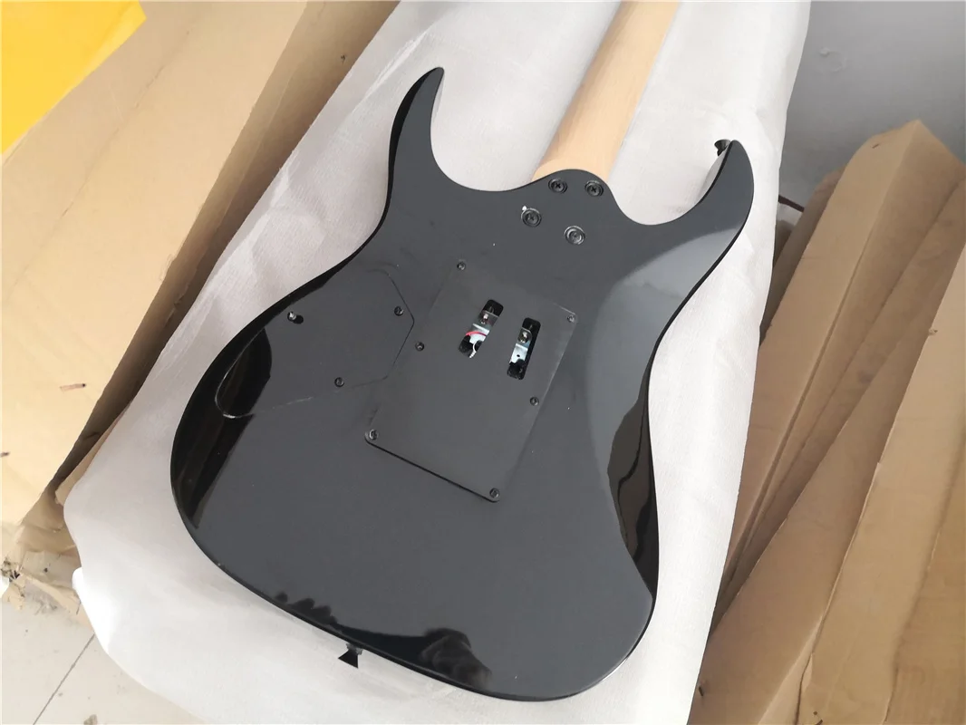 Order booking 6 strings electric guitar, black guitar,abstract painting pattern,tremolo bridge HH pickups,black buttons