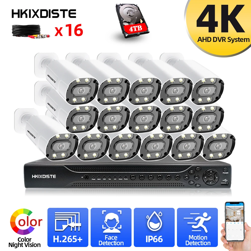 

HD 8MP DVR CCTV Camera Security System Kit 16CH Outdoor Color Night Vision Video Surveillance AHD Dome Camera System