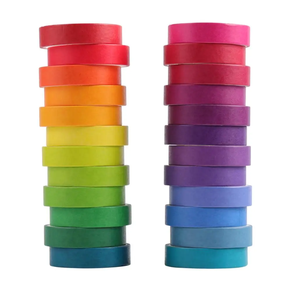 24 szt. Kolor tęczy zestaw taśm Washi 9mm 15mm Macaron kolory samoprzylepne taśmy maskujące naklejki dekoracje DIY Marker etykieta A6735