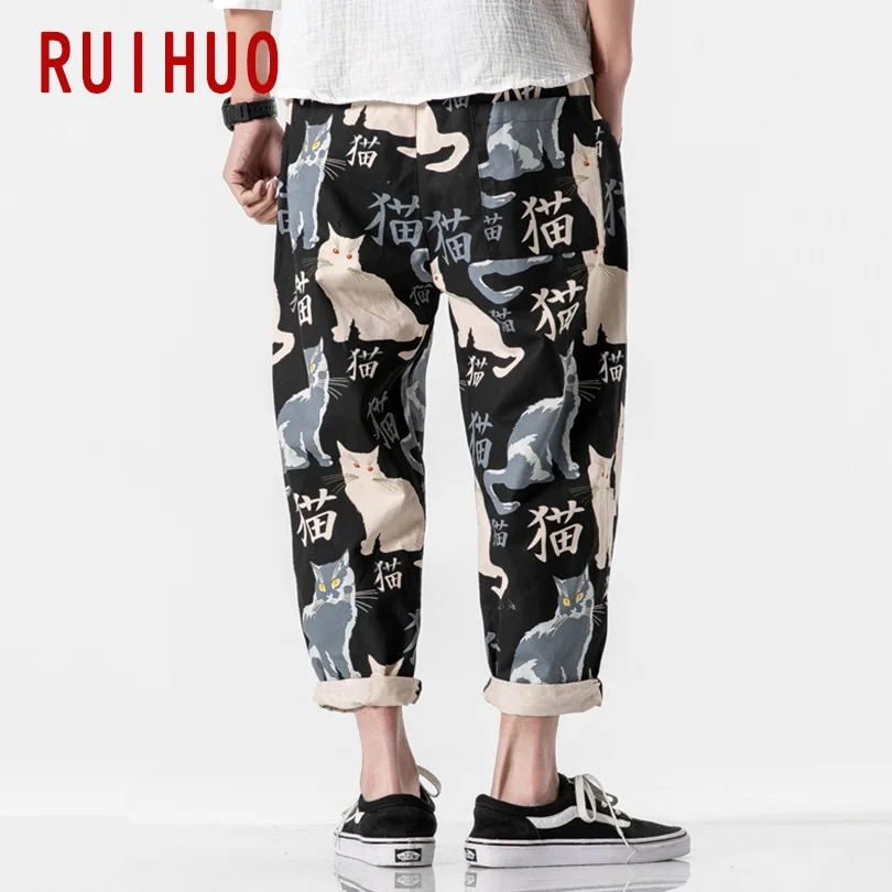 Cat Print Harajuku Man Pants Big Size New Men\'s Pants Work Wear Casual Men\'s Clothing Sweatpants Korean Reviews Many 2024 New