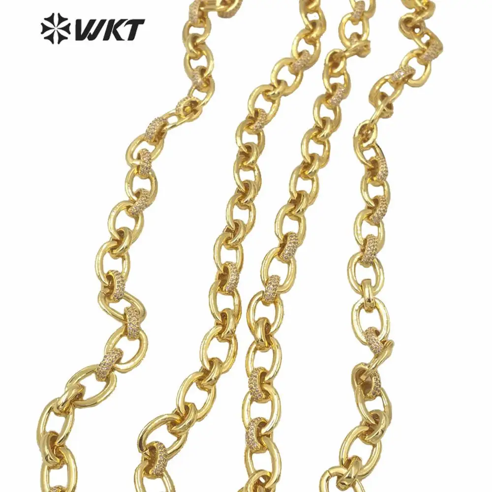 WT-BC142 Factory Directly Sale 18K Electroplated Oval Link Chain Jewelry Findings With CZ Fashion Gold DIY Accessories