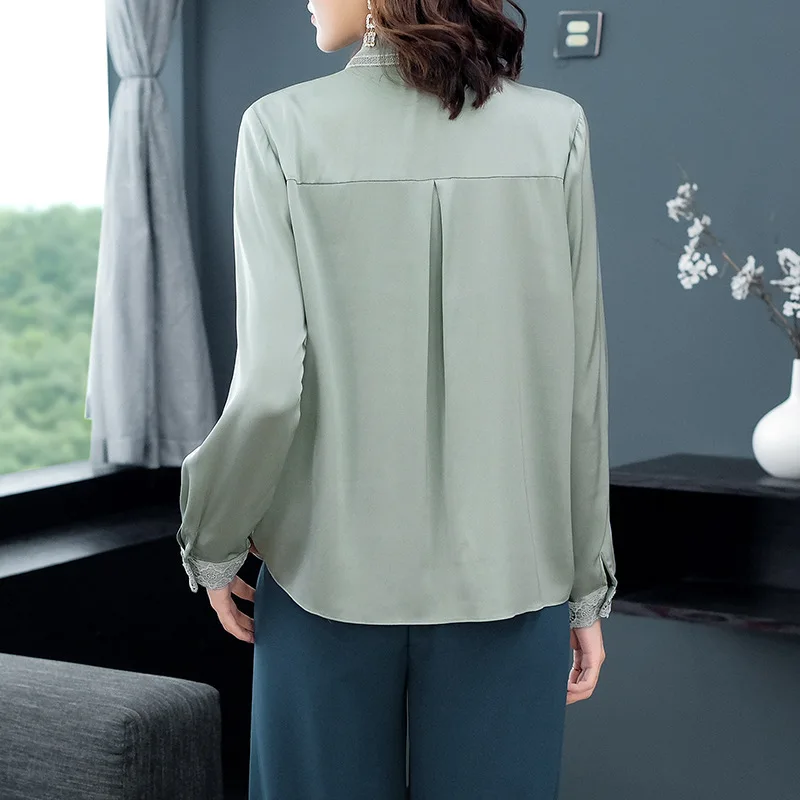 Real Silk Shirts Womens Tops and Blouses Long Sleeve Blouse Women Spring Autumn Vintage Blusas Mujer De Moda 2020 P8365 YY2611