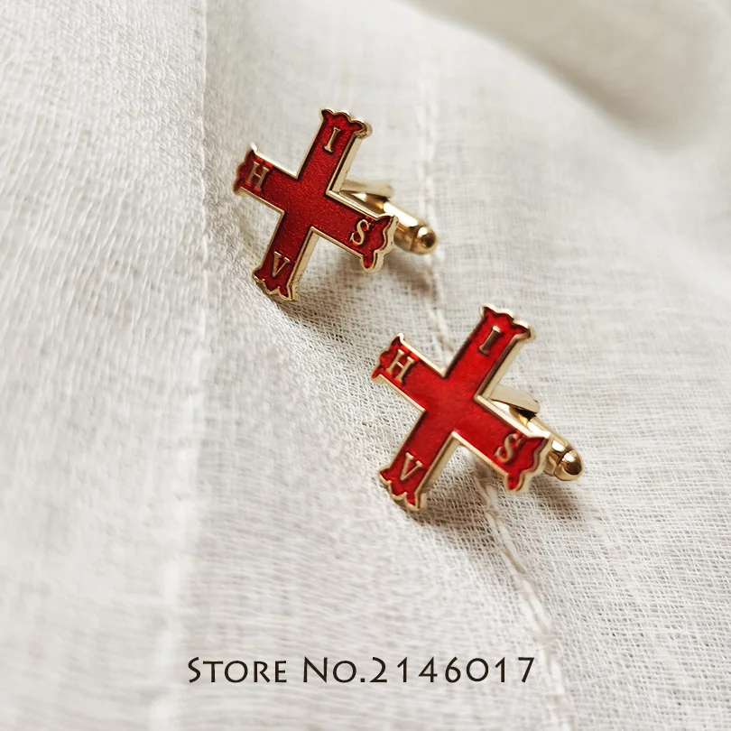 

Red Cross Of Constantine cufflink Soft Enamel Freemason Masonic Sleeve cuff Links Free Masons Metal Button Craft Gift