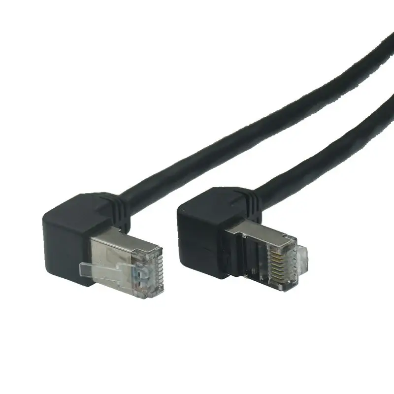 RJ 45 kątowy kabel Ethernet Cat6 90 stopni do kąt nachylenia UTP sklejka sieciowa kabel RJ45 typu L Cat 6 czarny 1M 2M 3M 5m 10m