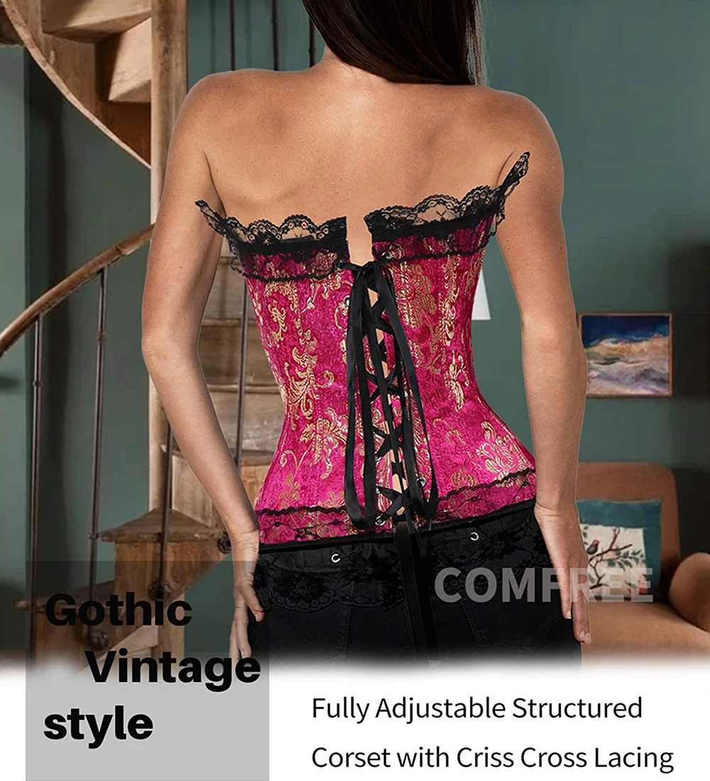 Women steampunk clothing gothic Plus Size Sexy Corsets Lace Up boned Overbust Bustier Waist Cincher Body shaper corselet S-6XL