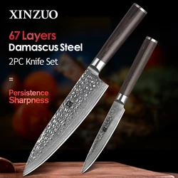 XINZUO 2PC Damascus Kitchen Knife Sets Stainless Steel Excellent 5 Inch Utility 8 Inch Chef Knife Pakkawood Handle Kitchen Tools