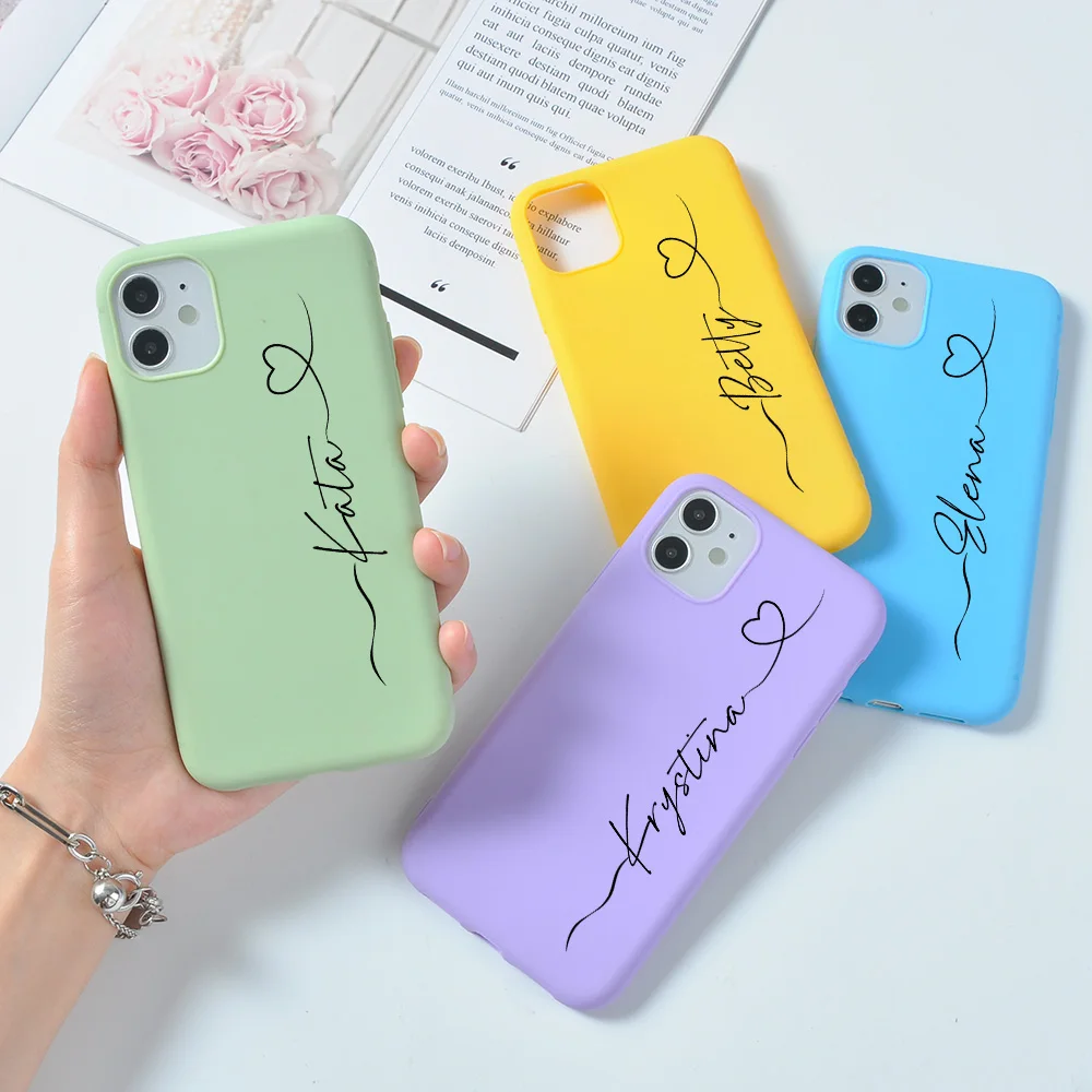 Custom Name Phone Case Heart for iPhone 11 Pro Max Cover 12 Mini SE 2020 8 Plus Luxury Colorful Silicone Funda X XS XR 6 6s 7