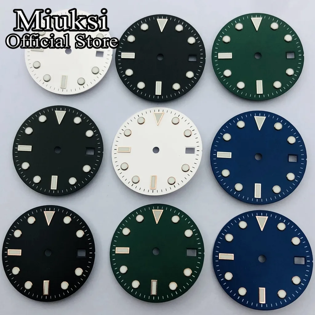 Miuksi 28.5mm black white green blue gray luminous dial fit NH35 ETA 2824 2836 Miyota 8215 821A Mingzhu DG2813 3804 movement