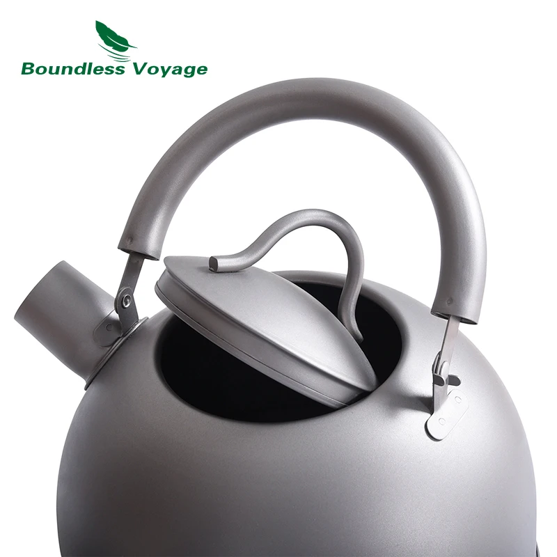 Boundless Voyage Outdoor Ultralight  Big Capacity Pot with Warning Buzzer 2L Titanium Kettle for Boiling Water Coffee Tea