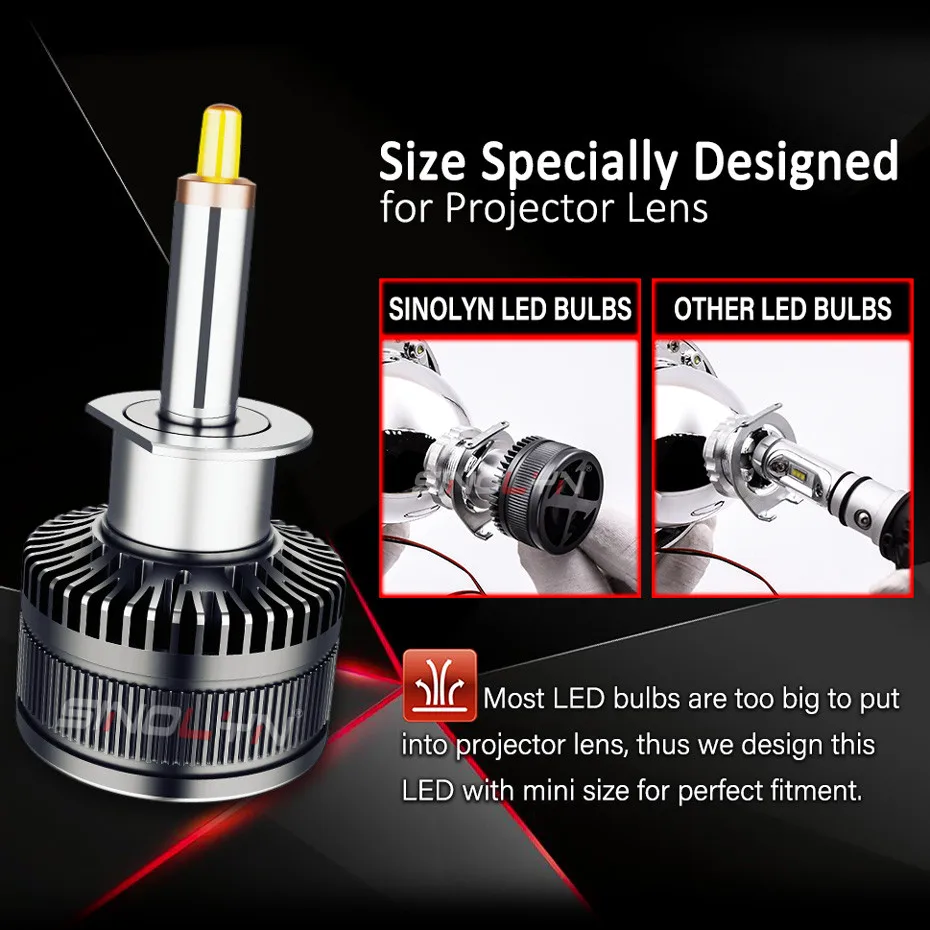 Sinolyn 360 Degree LED Bulb H7 H1 D2H D2S H11 9005 9006 Socket For Projector Lens Headlight Car Lamps 70W 8000LM Car Accessories