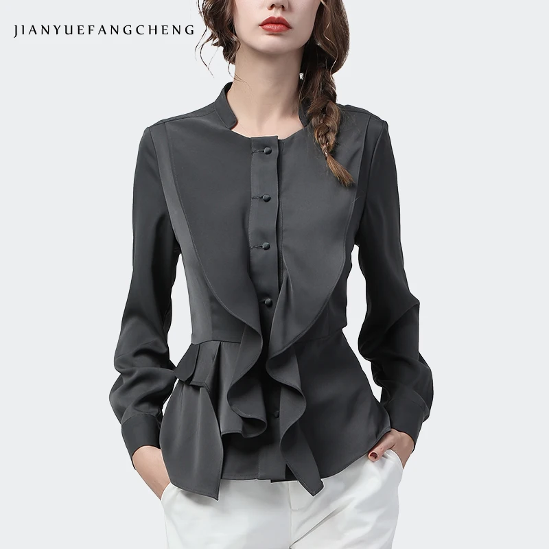 Mode Vrouwen Vierkante Hals Shirt Ruches Lange Mouwen Peplum Top Elegante Slanke Effen Kleur 2020 Lente Nieuwe Dames Kantoor Blouses