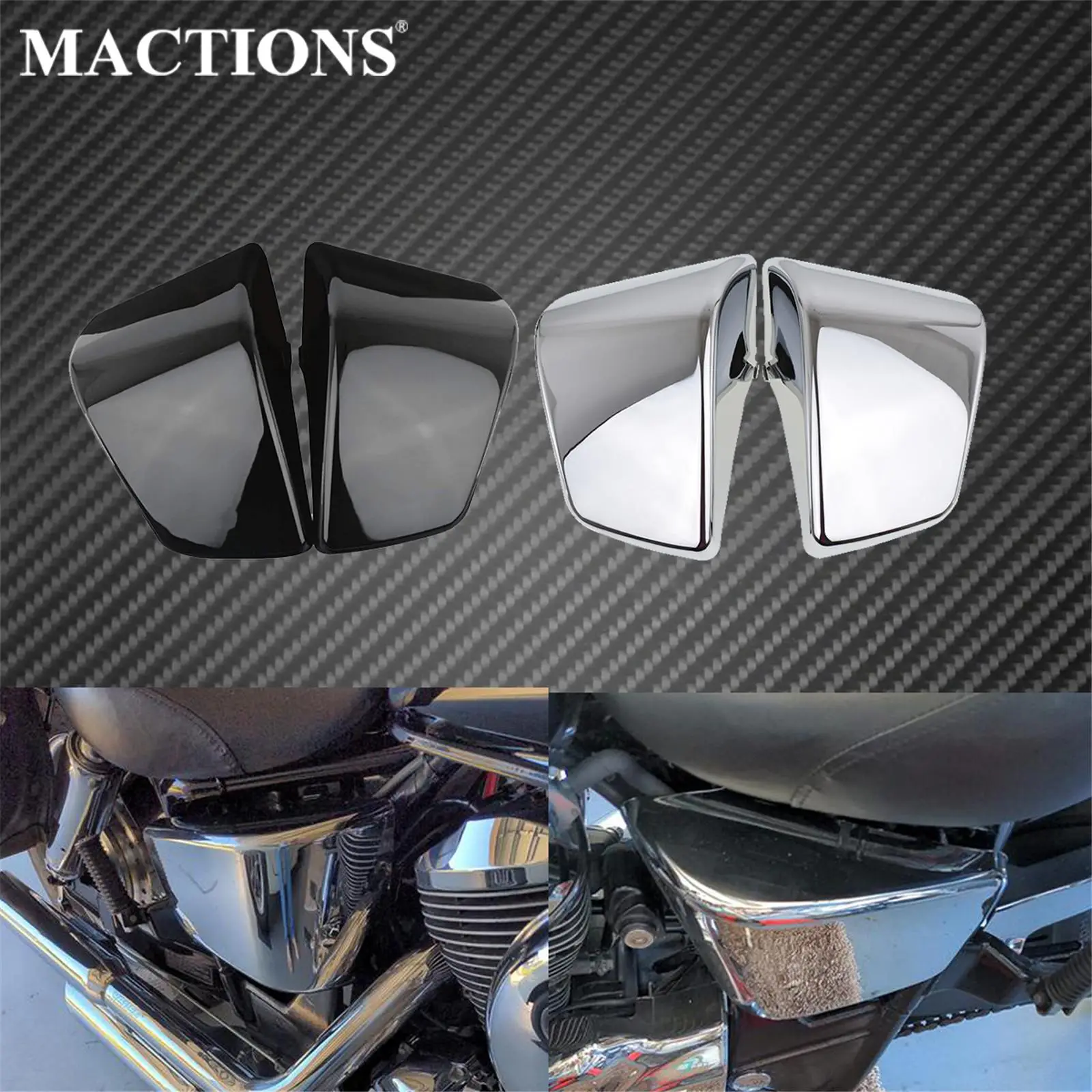 2xMotorcycle Black/Chrome Battery Side Cover Fairing Plastic For Honda Shadow ACE VT750 VT400 1997 1998 1999 2000 2001 2002 2003