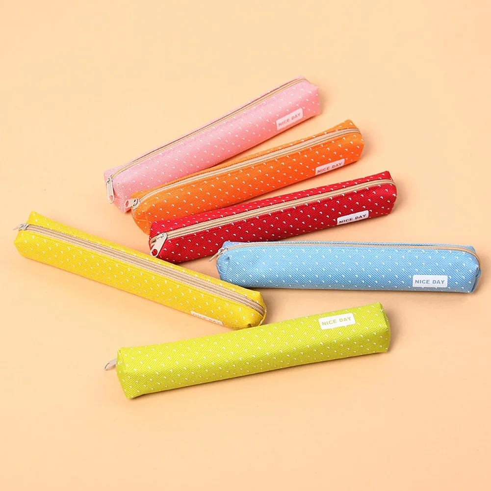 1PC Kawaii Mini Bunte Dot Muster Studenten Kinder Leinwand Stift Tasche Zipper Bleistift Fall