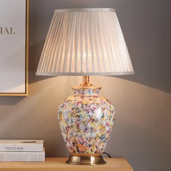 New Chinese style creative warm ceramic Table Lamps European retro touch siwtch fabric iron lamp bedside&foyer&studio XJYTC008