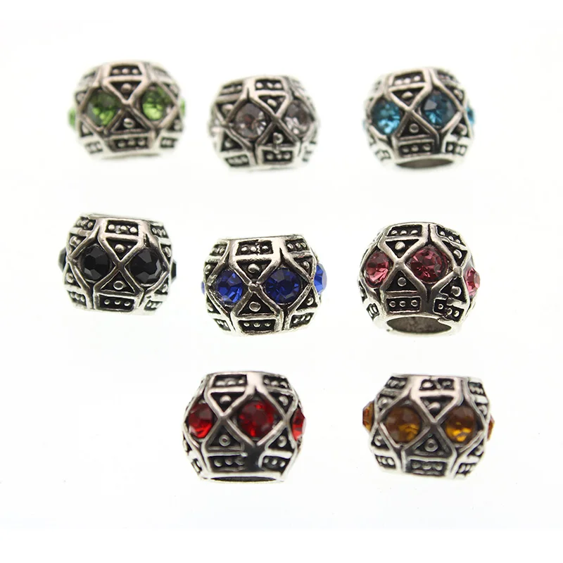 10PCS Big Hole 6mm Rhinestone Crystal Beads Micro Pave CZ Metal Spacer Beads Charm for Jewelry Making fit Bracelet DIY Handmade