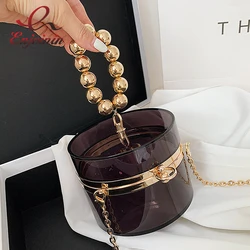 Transparent Acrylic Round Fashion Purses and Handbags for Women Sequin Beaded Shoulder Chain Bag Small Crossbdoy Bag Party Pouch