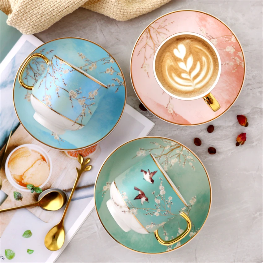 

New Chinese Style Cups And Saucers Set Countryside Ceramic Coffee Cup Porcelain Afternoon Tea Cup Home Decoration Accessories