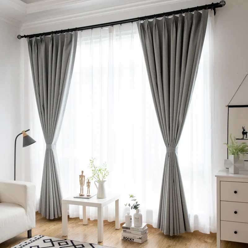 Modern 100% blackout curtains for door window thicken linen fabric curtains for bedroom