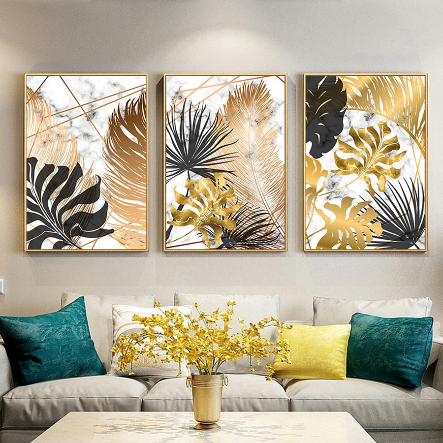 Diy Diamond Painting Golden Leaves Full Square Round Drill 5D Diamond Embroidery Mosaic Needlework Triptych Home Decor AA2470