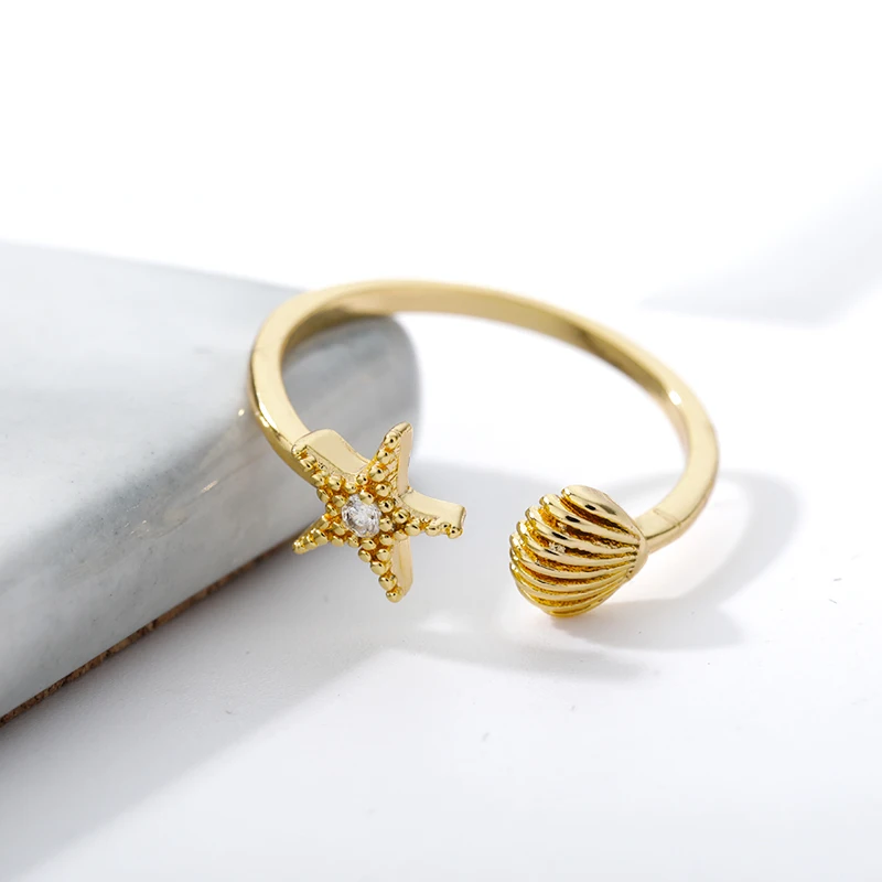Zircon Starfish Star Rings For Women Men Opening Adjustable Finger Rings Wedding Bridal Luxury Fashion Beach Jewelry Bijoux Femm