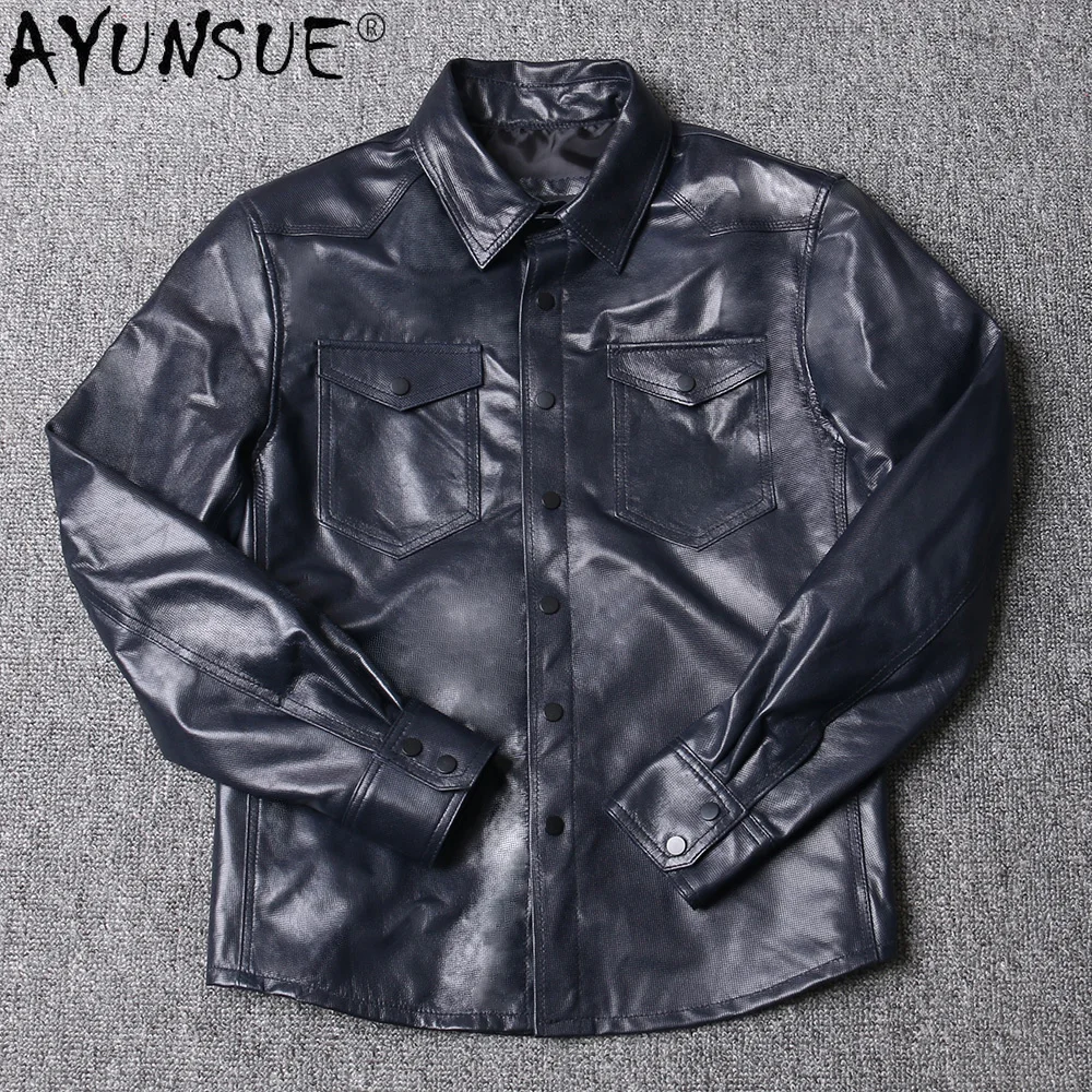 Mens New Clothes Genuine Leather Jacket Men\'s Clothing Lapel Shirt Soft Real Sheepskin Coat Ropa De Hombre LXR423