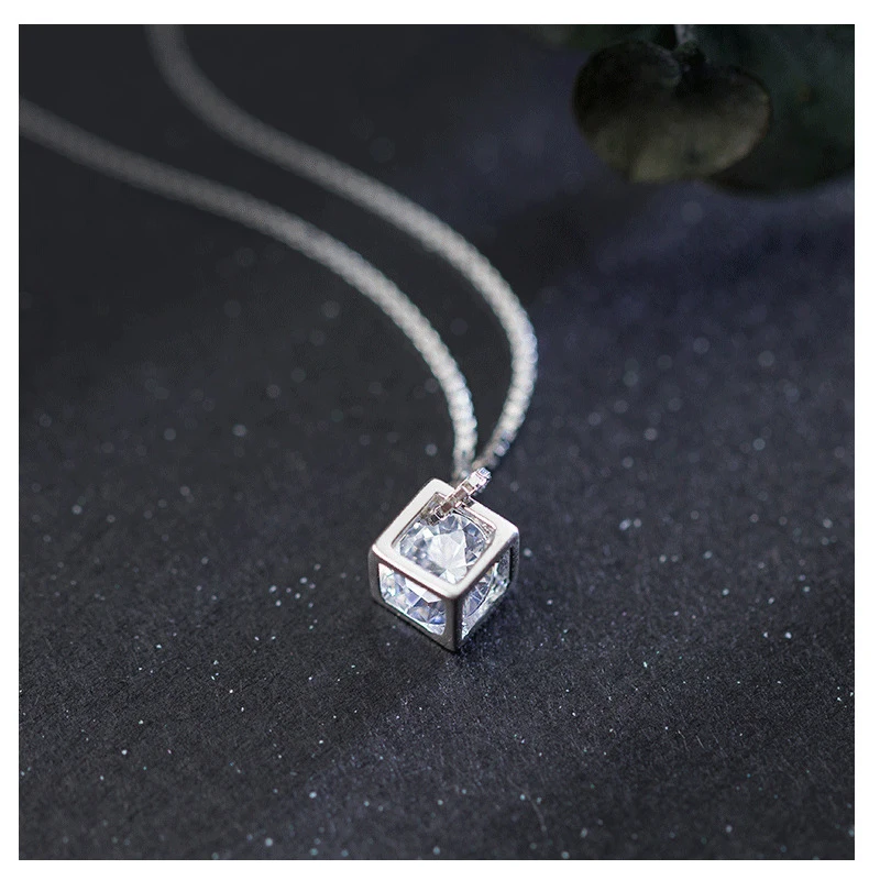 Modian Real 925 Sterling Silver Solid square Clear CZ Swing Pendant Necklace for Women Chain Necklaces Design Wedding Jewelry