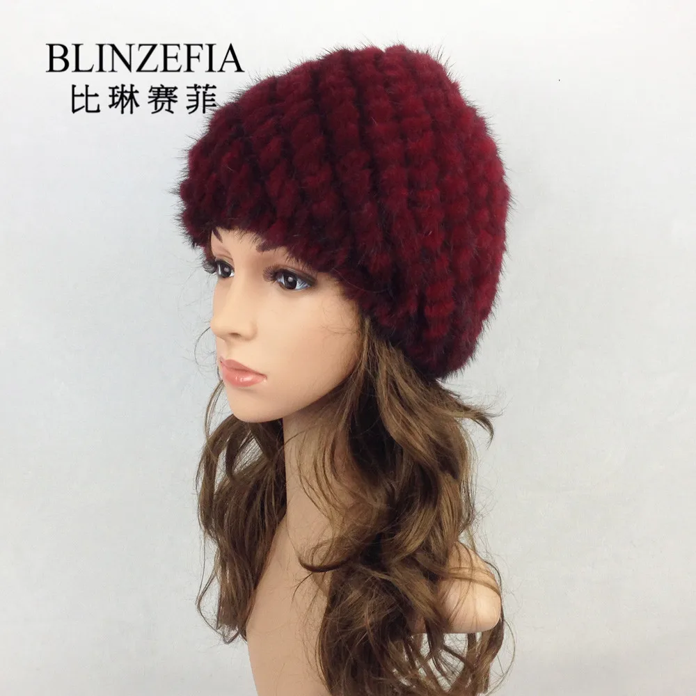 

2022 Fashion Real Mink Fur Winter Women Hats Lady Russian Pineapple Woolen Liner Fur Beanies Cap Bonnet Fille BZ6001