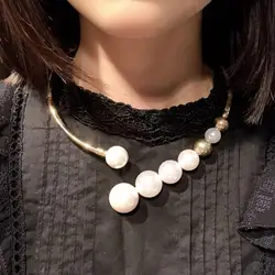 MANILAI Alloy Torques Simulated Pearl Necklaces For Women Statement Collar Choker Necklace Long Pendants Party Jewelry Metal