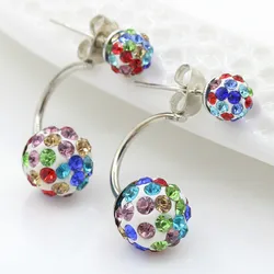 Fashion Stainless Steel Stud Earrings for Women Double Ball Pearl Ear Women Stud Earrings Crystal Rhinestone Pendientes Jewelry