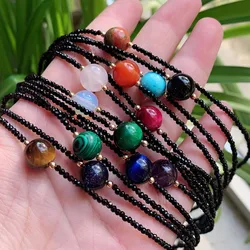 Multicolor Natural Gem Stone Necklace for Women Carnelian Amethysts Charm Small Shiny Black Spinel Crystal Choker Femme Collier