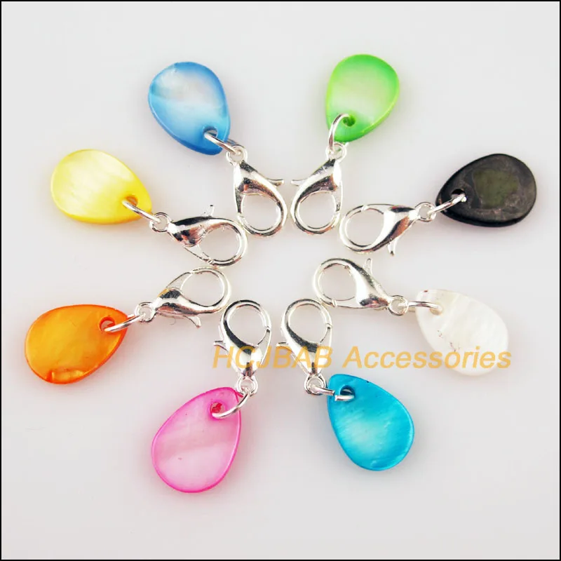 16 New Teardrop Charms Connectors Clasps Silver Plated Mixed Shell