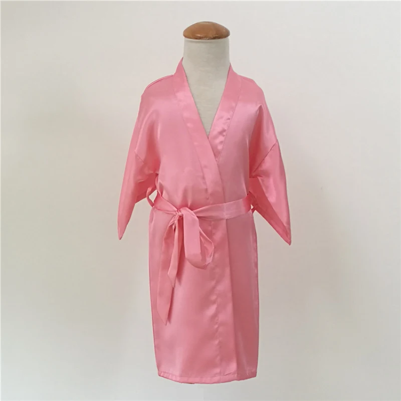 Wholesale Solid Silk Satin Kimono Robes for Spa Kids Children Sleepwear Nightgown Roupao Girls Wedding Bathrobes