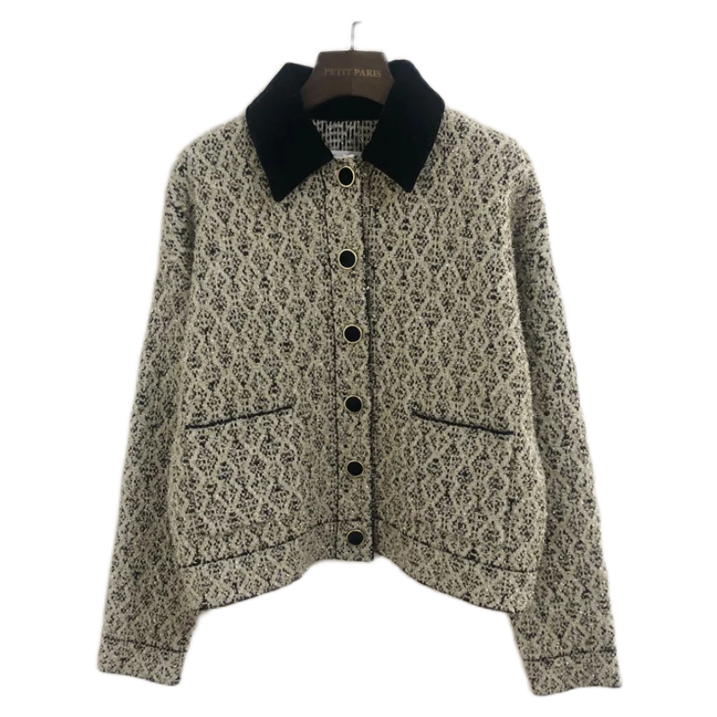 2020 autumn and winter women\'s pocket jacket V-neck elegant tweed lapel single-breasted knitted jacket women clothing 2020