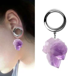 2 Pcs  Natural Stone Pendant Ear Tunnel Plugs  Gauges Purple Stone Dangle Flesh Tunnel Piercing Extension Ear Reamer4-25mm 00