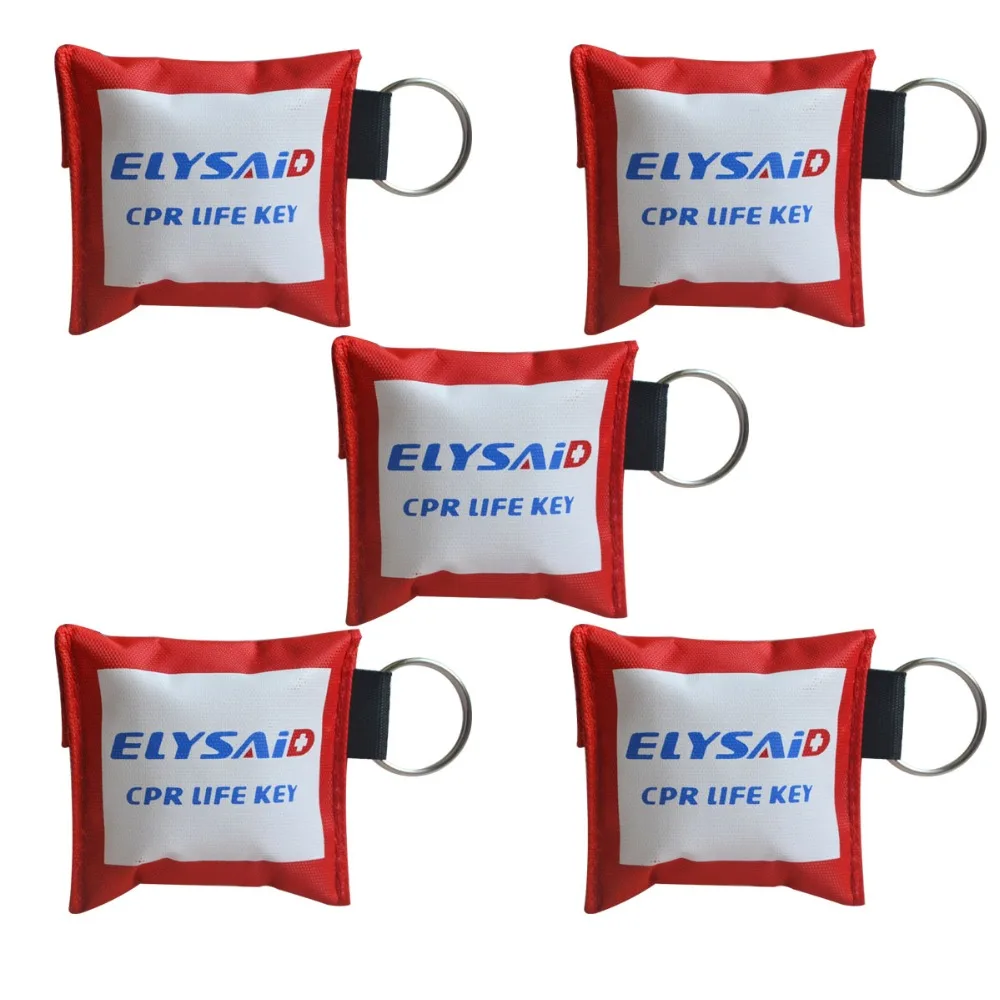 4Pc ELYSAID CPR Keychain Emergency Face Shield First Aid CPR Face shield One Way Valve With One Pair Gloves