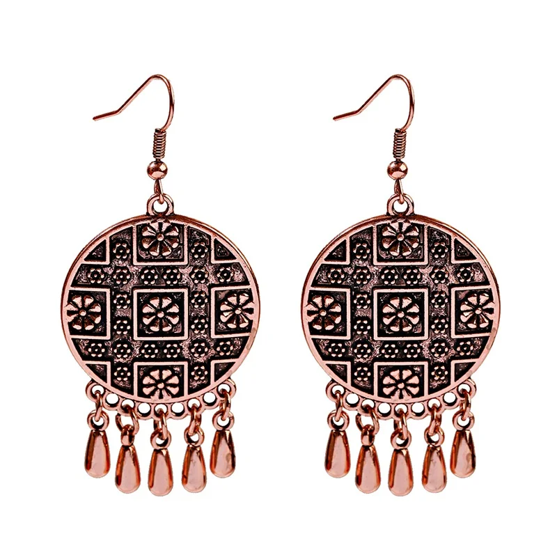 Women's Vintage Boho Ethinic Rose Golden Hanging Dangle Earrings Ornaments Female Indian Brincos Statement Jewelry Accessories view 4