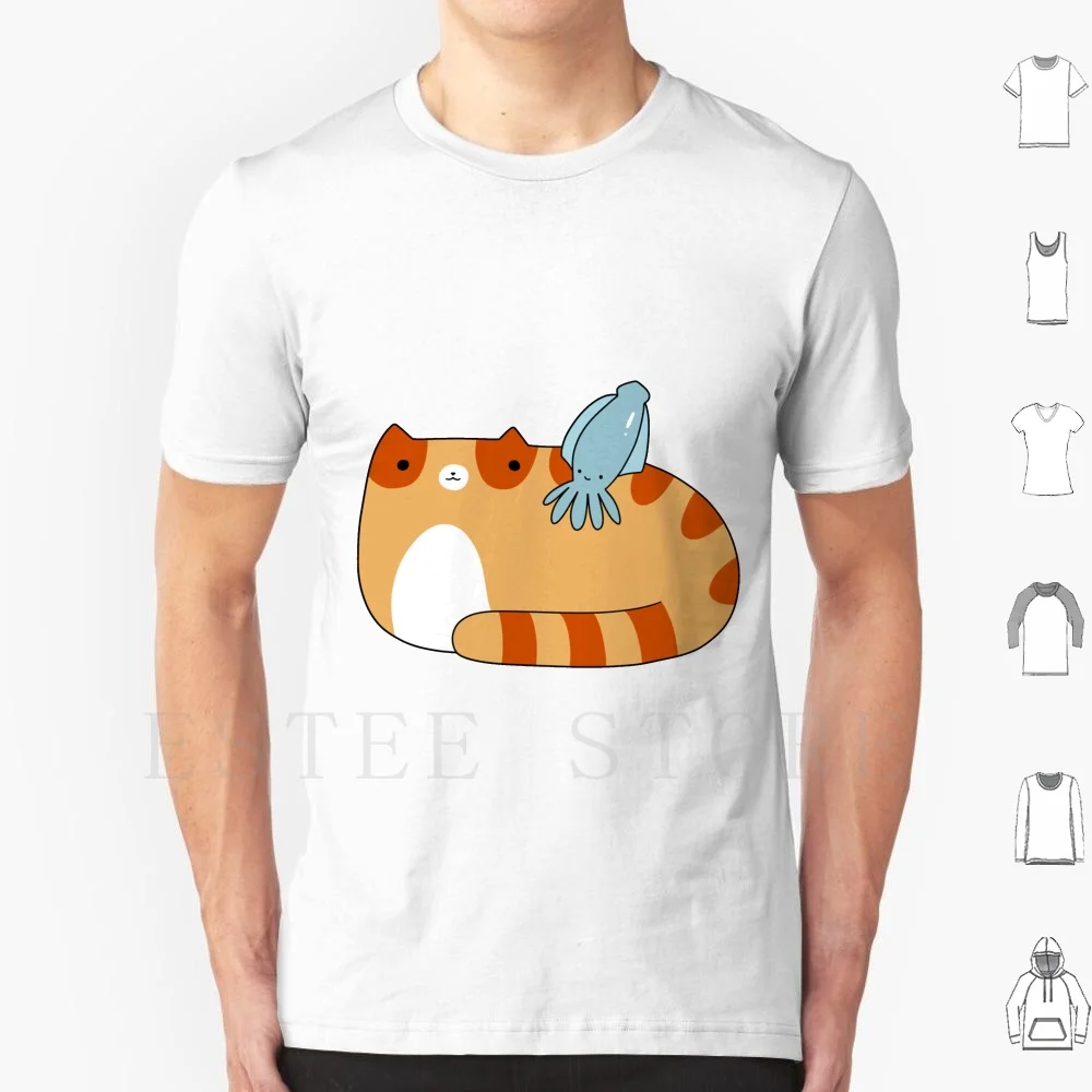 Tabby Cat And Squid T Shirt Men Cotton 6xl Cat Cats Squid Squids Sea Creatures Kitty Kitties Tabby Tabby Cats Orange Tabby